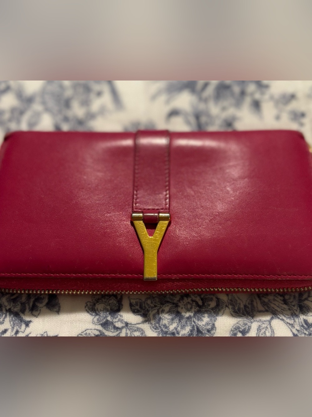 Saint Laurent Classic Y Ligne Zip Around Wallet in fuchsia pink